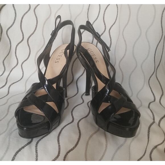 Guess Women's Sandals Black Platform Heels Stiletto Bow Shoes Size 7M - Picture 2 of 12